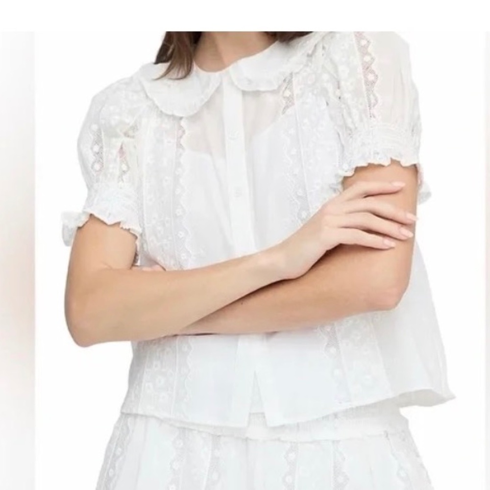 Hill House Adelaide Blouse in White Broderie Lace Size S, NWT